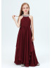 Beaded Cabernet Pleated Chiffon Boho Junior Bridesmaid Dress